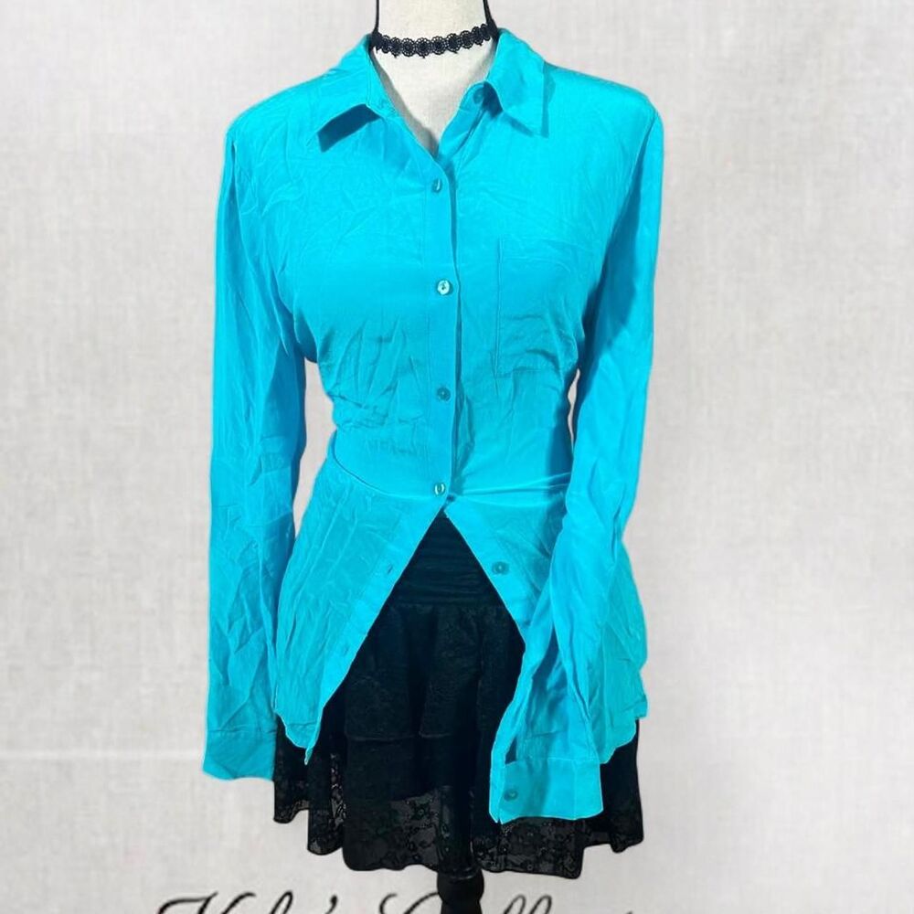 Fairycore Sky Blue Long Sleeve Button Up Top